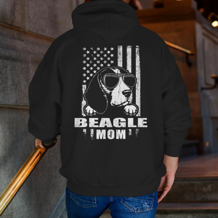 Beagle Mom Cool Vintage Retro Proud American Zip Up Hoodie Back Print