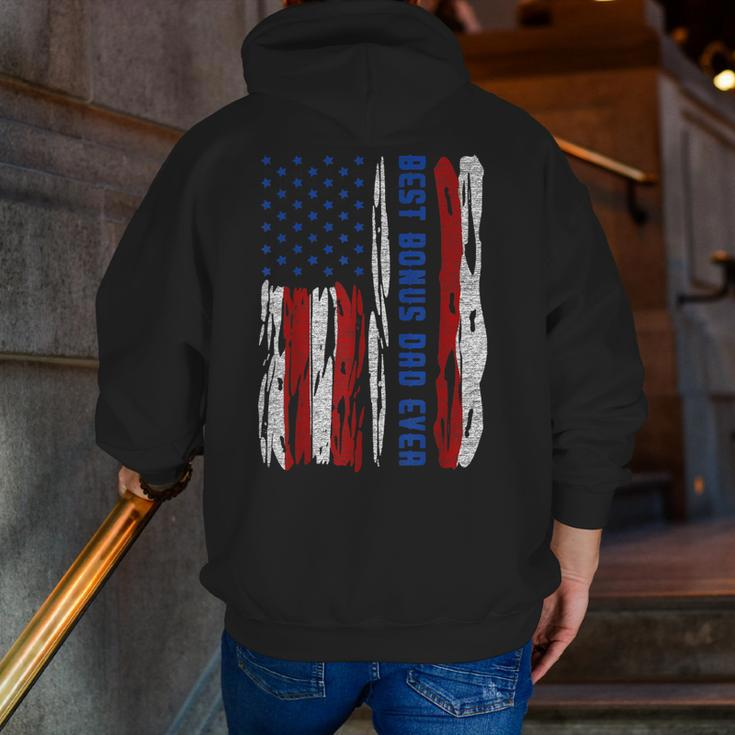 Best Bonus Dad Ever Us Flag Step Father Father's Day Zip Up Hoodie Back Print