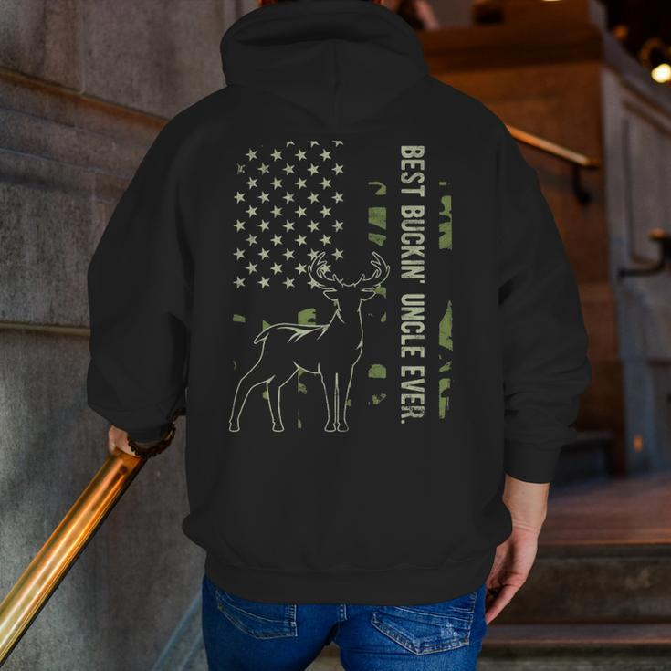 Best Buckin' Uncle Ever Camo American Flag Deer Hunting Zip Up Hoodie Back Print