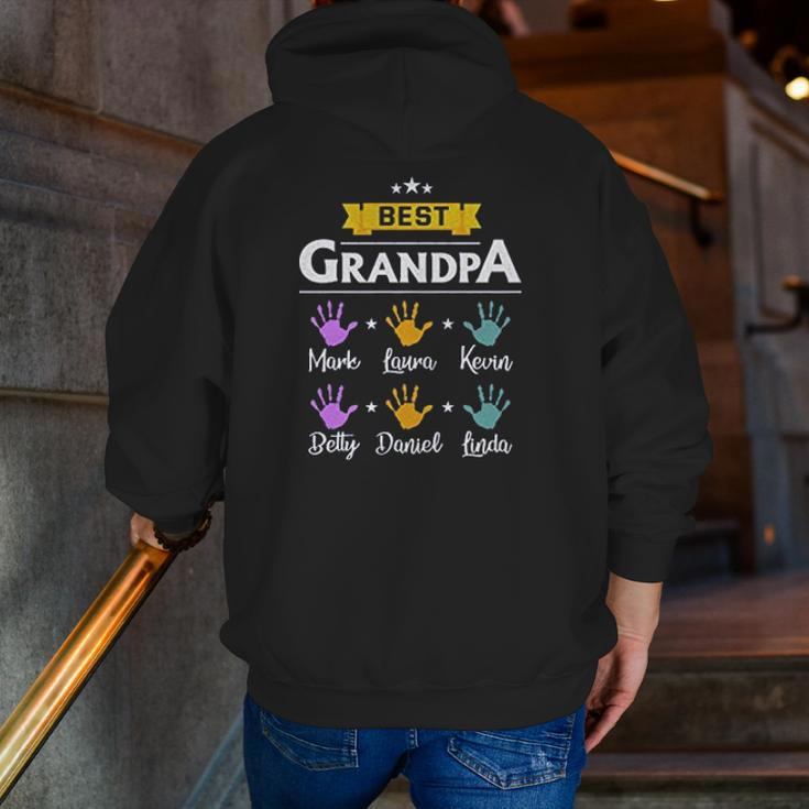Best Grandpa With Grandchilds Handprint Zip Up Hoodie Back Print
