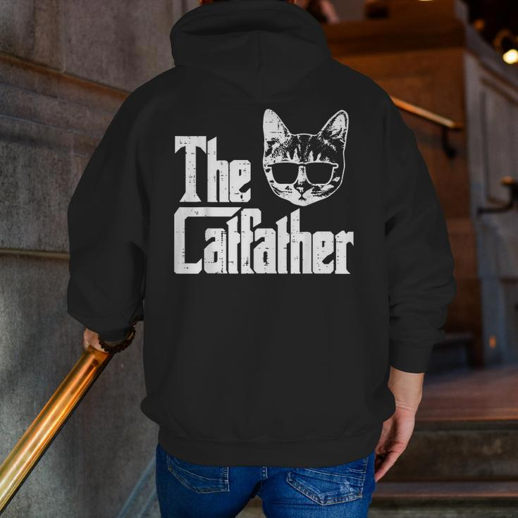The Catfather Cat Dad Fathers Day Movie Pun Papa Men Zip Up Hoodie Back Print