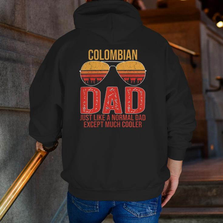 Colombian Dad Retro Sunglasses Colombia Father's Day Zip Up Hoodie Back Print