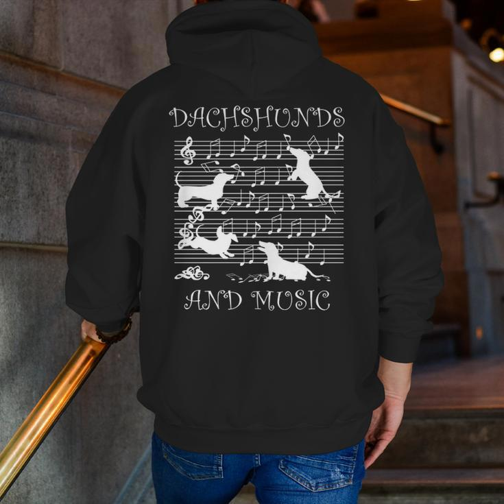 Dachshund Music Notes Musician Clef Piano Zip Up Hoodie Back Print