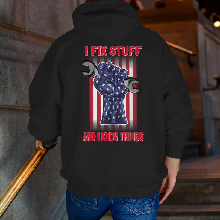 For Dad Car Lover I Fix Stuff And I Know Things Zip Up Hoodie Back Print