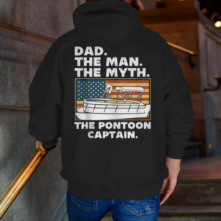 Dad Man Myth Pontoon Captain American Flag Boat Fathers Day Zip Up Hoodie Back Print