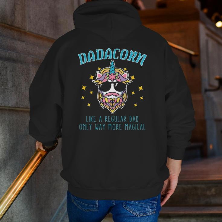 Dadacorn Father's Day Daddy Beard Graphic Dad Unicorn Zip Up Hoodie Back Print