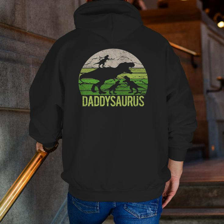 Daddy Dinosaur Daddysaurus 3 Three Kids Dad Christmas Zip Up Hoodie Back Print