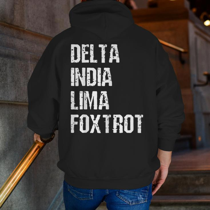 Delta India Lima Foxtrot Dilf Father Dad Joking Zip Up Hoodie Back Print