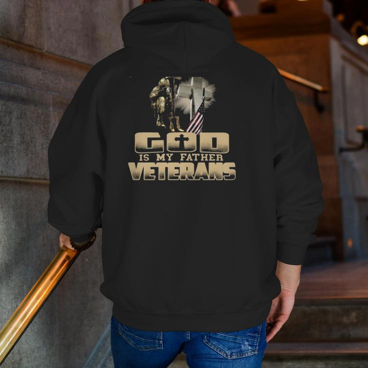 Dna Test God Is My Father Veterans Soldier American Flag Christian Cross Zip Up Hoodie Back Print