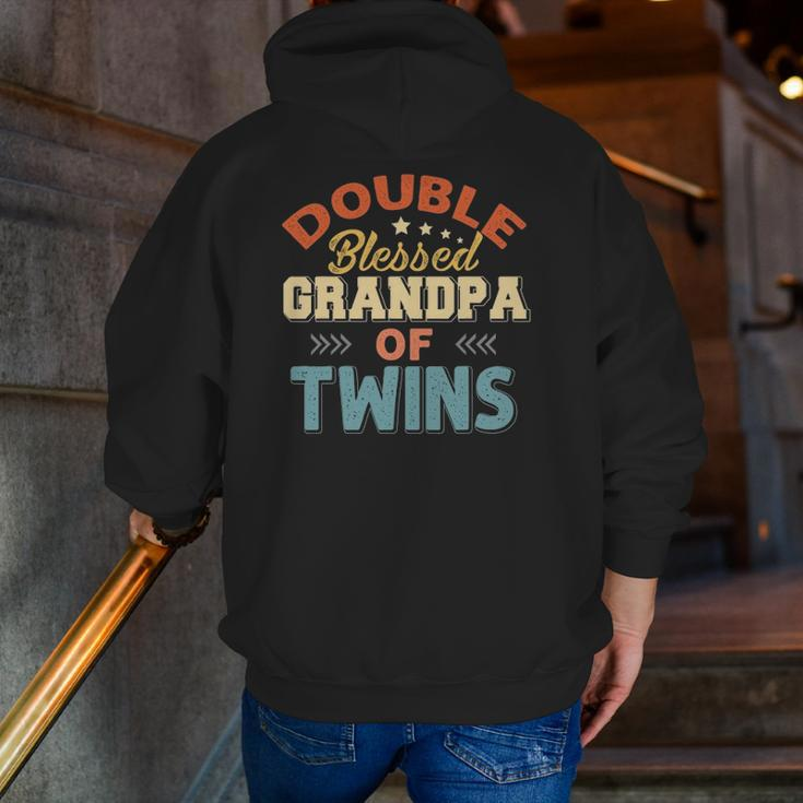 Father's Day Grandpa Tee Double Blessed Grandpa Of Twins Zip Up Hoodie Back Print