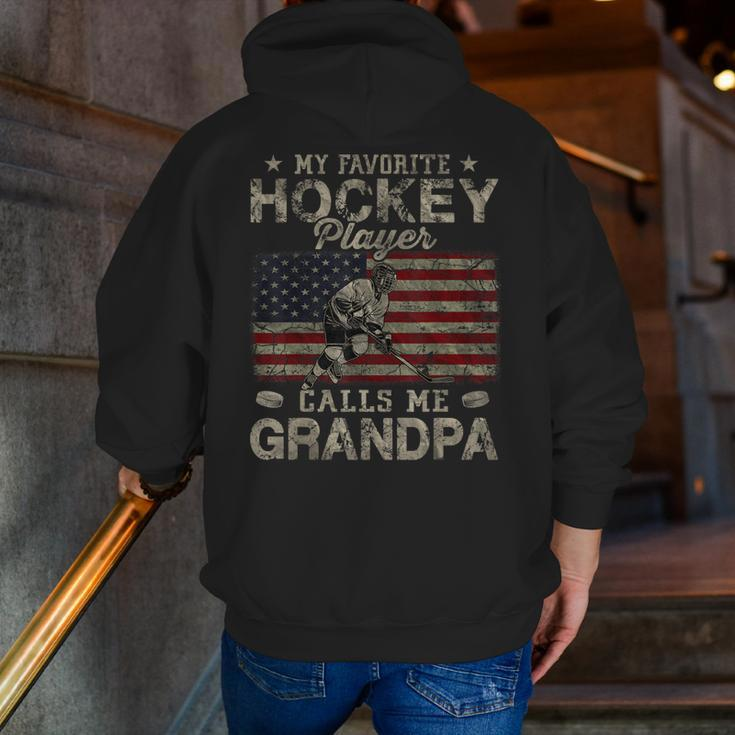 My Favorite Hockey Player Calls Me Grandpa Father's Day Zip Up Hoodie Back Print