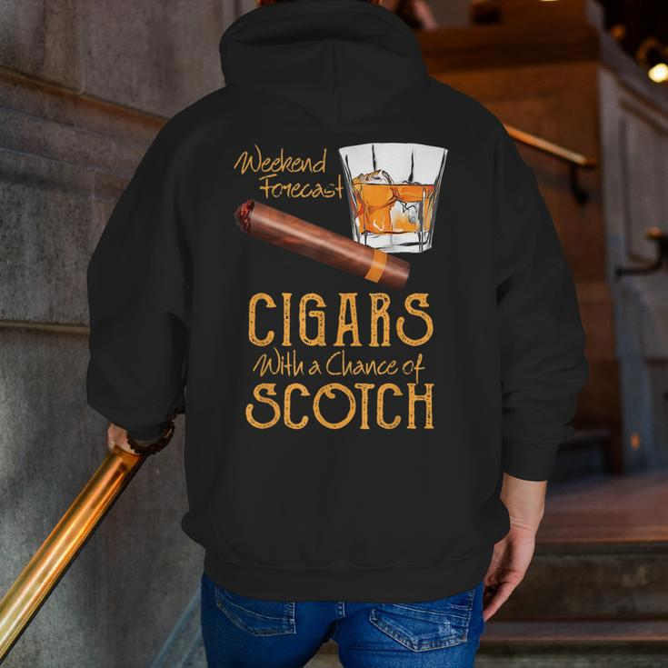 Weekend Forecast Cigars Chance Of Bourbon Fathers Day Cigars Zip Up Hoodie Back Print