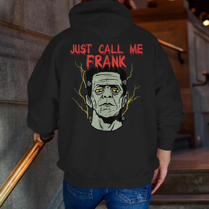Frankenstein Halloween Call Me Frank Monster Scary Gym Halloween Zip Up Hoodie Back Print