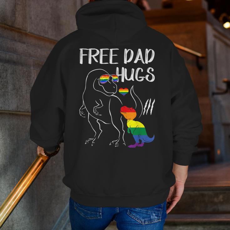 Free Dad Hugs Lgbt Pride Dad Dinosaur Rex Proud Ally Zip Up Hoodie Back Print