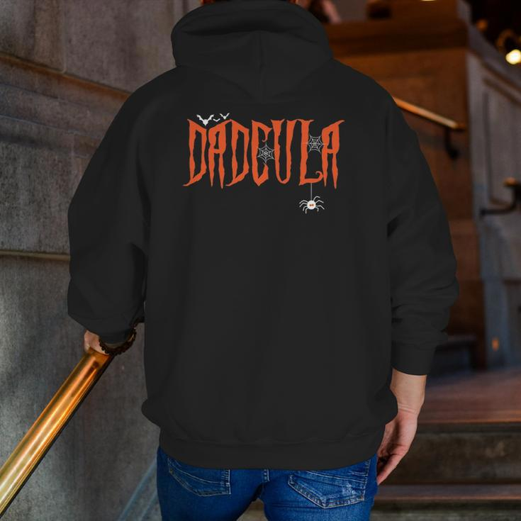 Dadcula Halloween Dad Costume Spider Webs Dracula 2021 Zip Up Hoodie Back Print