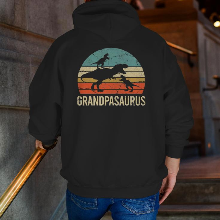 Grandpa Dinosaur Grandpasaurus 2 Two Grandkids Zip Up Hoodie Back Print