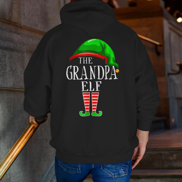 Grandpa Elf Matching Family Group Christmas Party Pajama Zip Up Hoodie Back Print