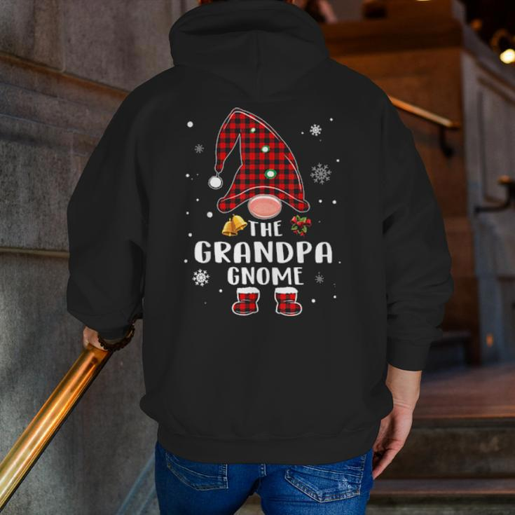Grandpa Gnome Buffalo Plaid Matching Family Christmas Pajama Zip Up Hoodie Back Print