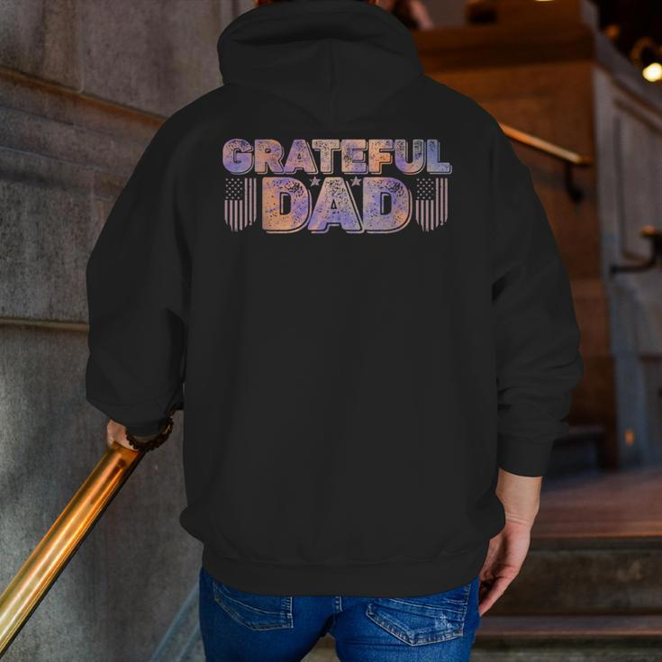 Grateful Dad Us Flag Fathers Day Dye Retro Vintage For Dad Zip Up Hoodie Back Print