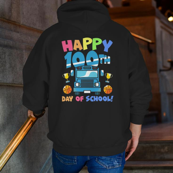 Happy 100Th Day Of School Truck Boys Kids 100 Days Of School Zip Up Hoodie Back Print