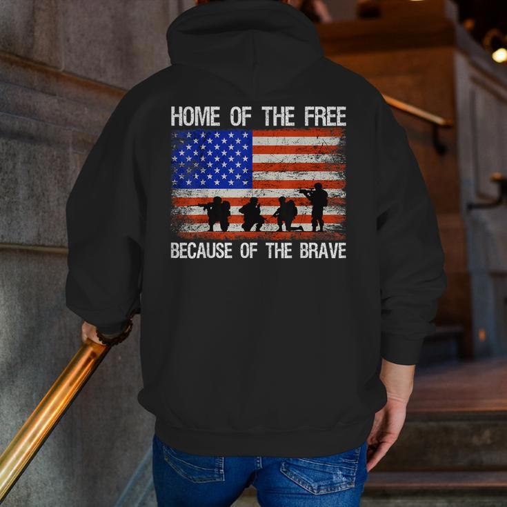Home Of The Free Because Of The Brave Veteran American Flag Zip Up Hoodie Back Print