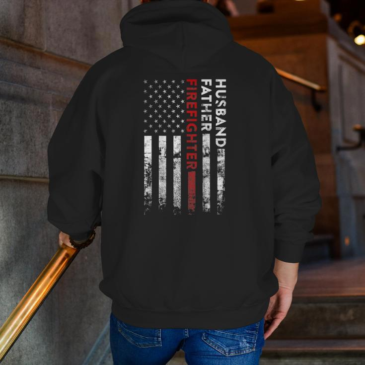 Husband Father Firefighter Thin Red Line American Flag Zip Up Hoodie Back Print
