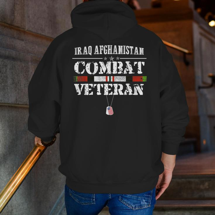 Iraq Afghanistan Combat Veteran Proud Army Military Vintage Zip Up Hoodie Back Print