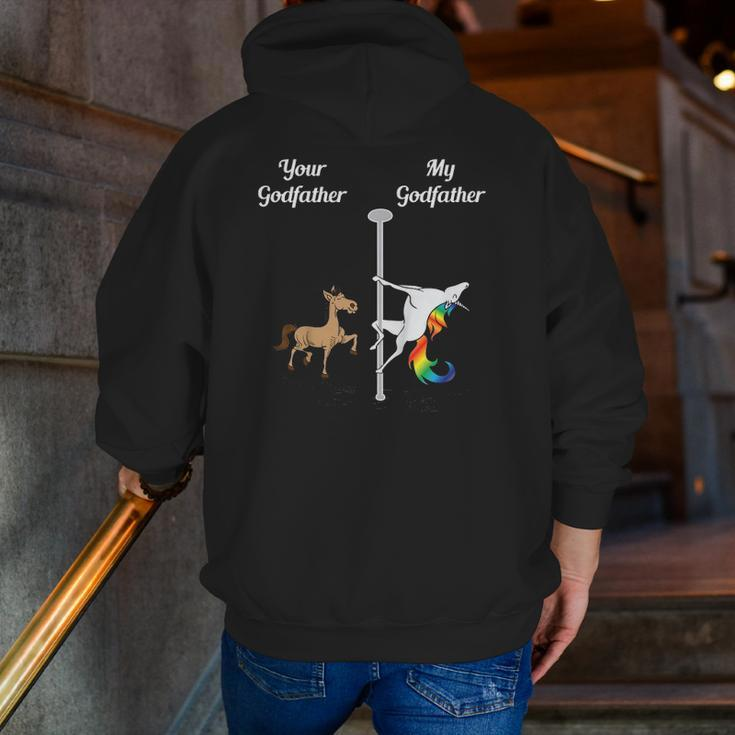 Kids Your Uncle My Godfather You Me Dancing Unicorn Zip Up Hoodie Back Print