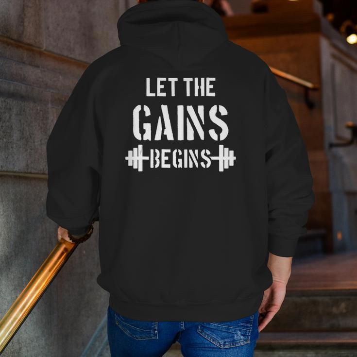Let The Gains Begin Gym Bodybuilding Fitness Sports Zip Up Hoodie Back Print