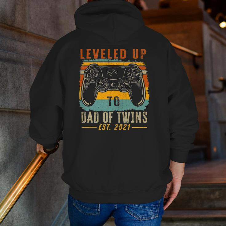 Leveled Up To Dad Of Twins Est 2021 Father's Day Zip Up Hoodie Back Print