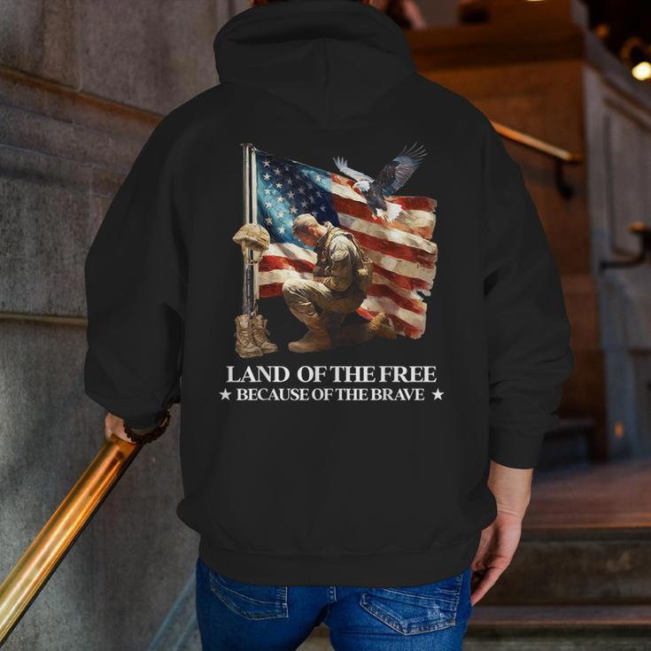 Memorial Day Land Of Free Because Of Brave Veterans American Zip Up Hoodie Back Print