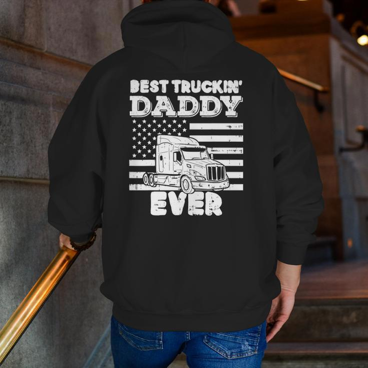 Mens American Flag Best Truckin Daddy Truck Driver Trucker Zip Up Hoodie Back Print