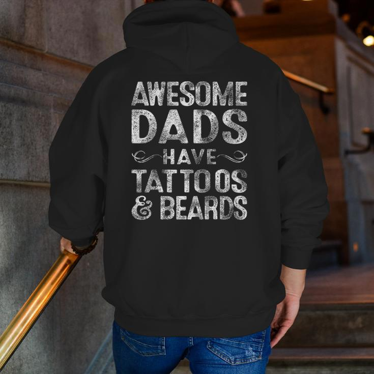 Mens Awesome Dads Have Tattoos & Beards Bearded Dad Father's Day Zip Up Hoodie Back Print