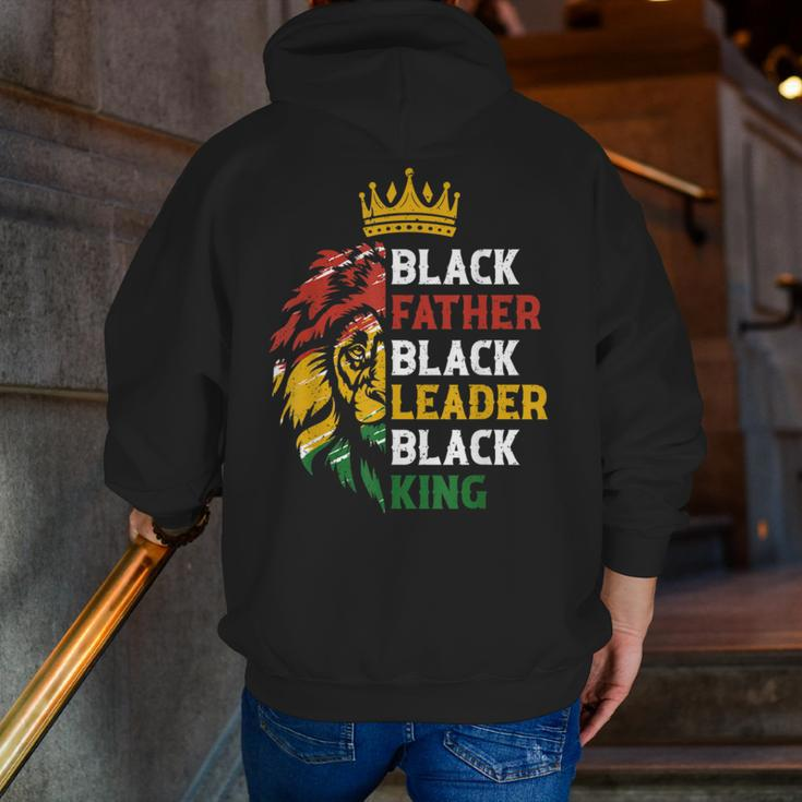 Mens Black Father Black Leader Black King Juneteenth Lion Dad Zip Up Hoodie Back Print