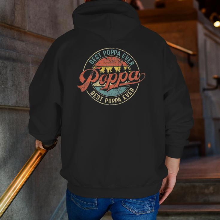 Mens Cool Poppa Father's Day Retro Best Poppa Ever Zip Up Hoodie Back Print