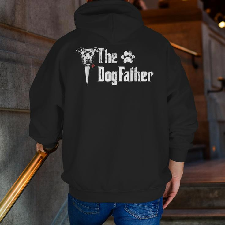 Mens The Dogfather Pitbull Dog Dad Tshirt Father's Day Zip Up Hoodie Back Print