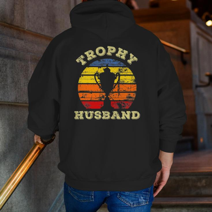 Mens Husband Dad Vintage Retro Sunset Trophy Fathers Day Zip Up Hoodie Back Print
