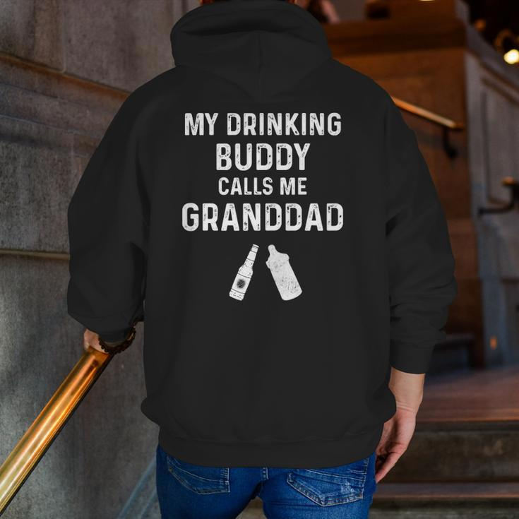 Mens Granddad Pregnancy Announcement My Drinking Buddy Zip Up Hoodie Back Print