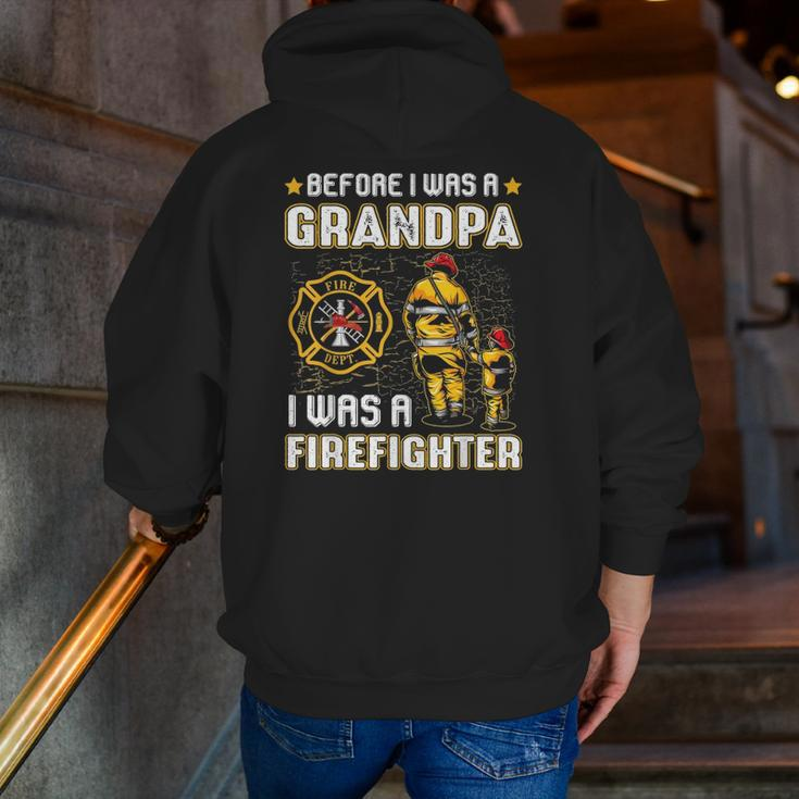 Mens Before I Was A Grandpa I Was A Firefightergifts Zip Up Hoodie Back Print