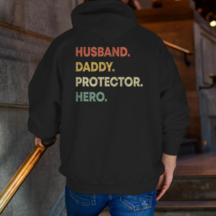 Mens Husband Daddy Protector Hero Dad Fathers Day Zip Up Hoodie Back Print