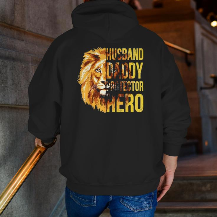 Mens Husband Daddy Protector Hero Father's Day Flag Usa Zip Up Hoodie Back Print