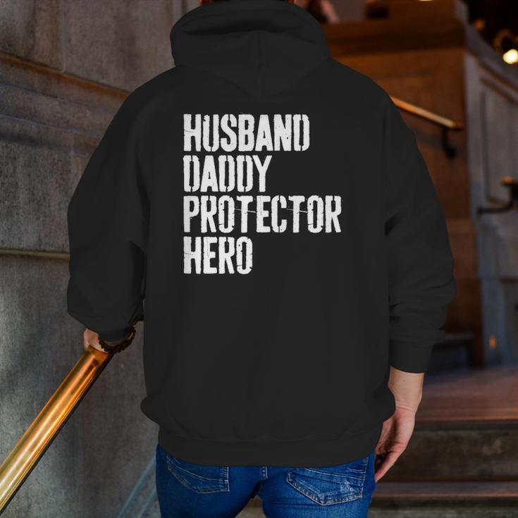 Mens Husband Daddy Protector Hero Father's Day Gif Zip Up Hoodie Back Print
