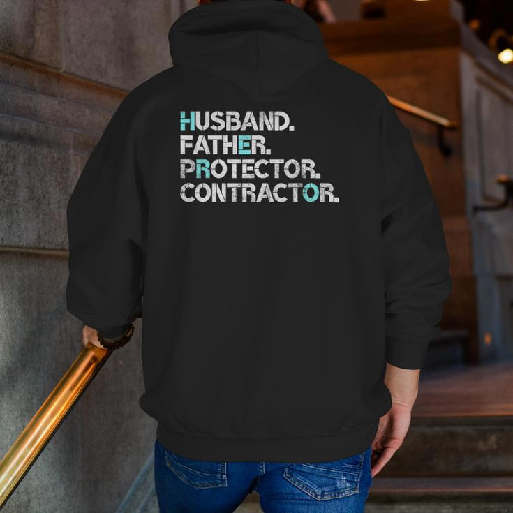 Mens Husband Father Protector Contractor Dad Zip Up Hoodie Back Print