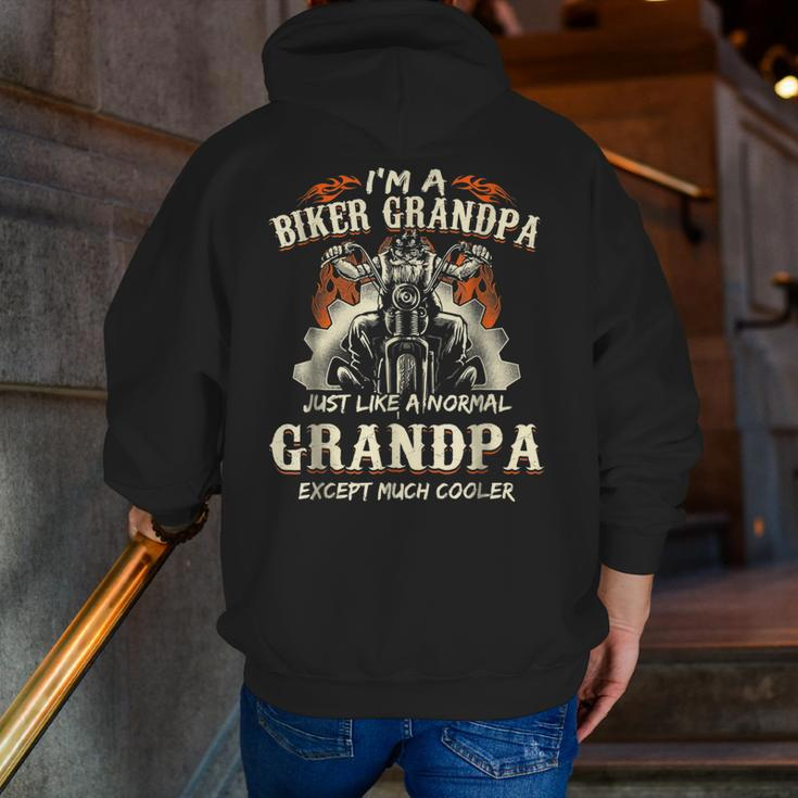Mens I'm A Biker Grandpa Cool Father's Day Shirt For Grandpa Zip Up Hoodie Back Print