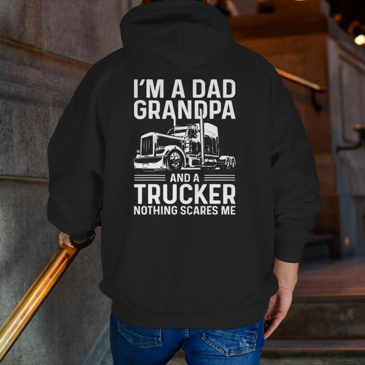 Mens I'm A Dad Grandpa And A Trucker Truck Driver Grandpa Zip Up Hoodie Back Print