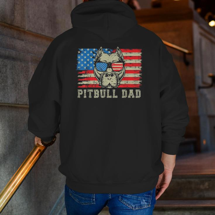 Mens Pitbull Dad American Pit Bull Dog Us Flag 4Th Of July Zip Up Hoodie Back Print