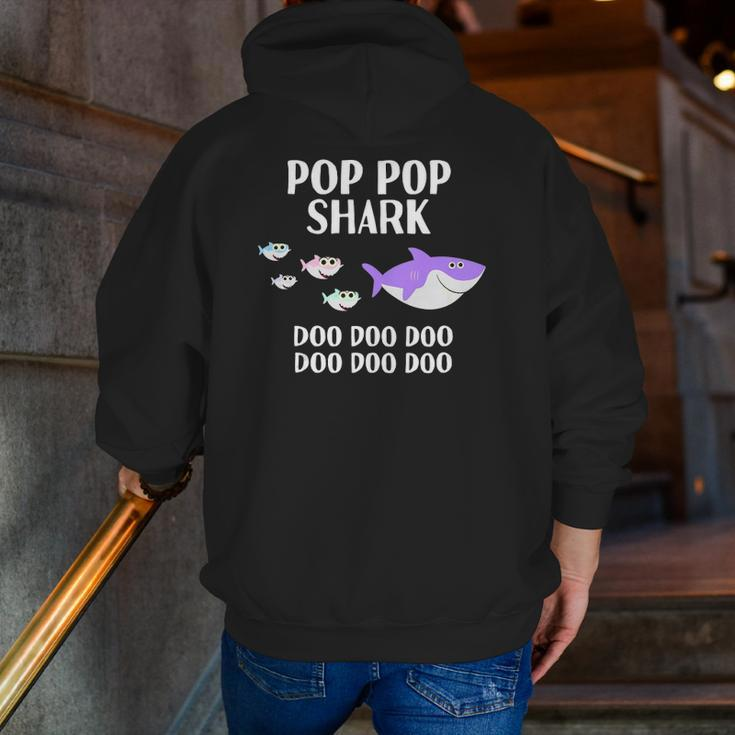 Mens Pop Pop Shark Doo Doo Father's Day For Grandpa Zip Up Hoodie Back Print