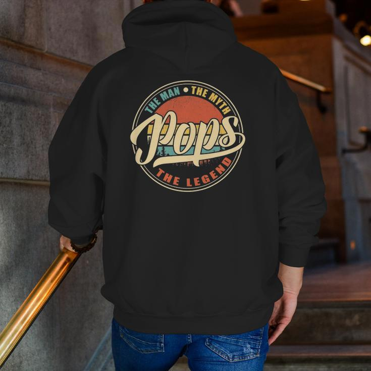 Mens Pops The Man The Myth The Legend Vintage Retro Fathers Day Zip Up Hoodie Back Print