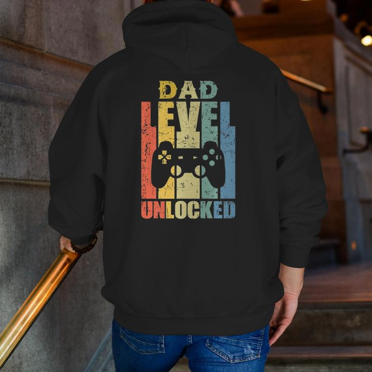 Mens Pregnancy Announcement Dad Level Unlocked Soon To Be Father Zip Up Hoodie Back Print