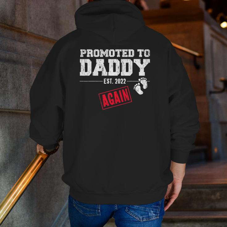 Mens Promoted To Daddy Again 2022 Dad Pregnancy Announcement Zip Up Hoodie Back Print